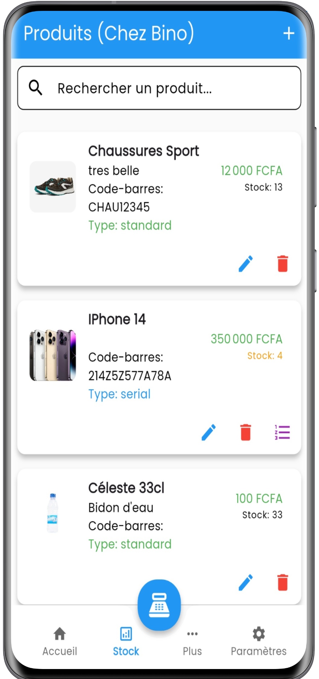 Écran de gestion des ventes